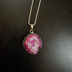 Elegant Pink Geode Pendant Necklace